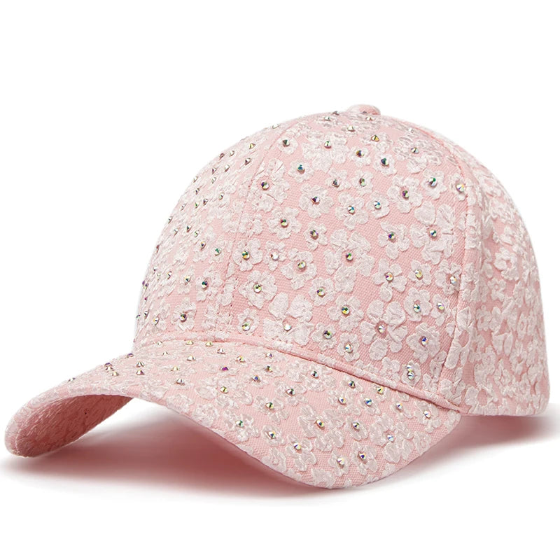 CNTANG vasarinės moteriškos beisbolo kepurės su dirbtiniais deimantais, gėlių siuvinėjimais, moteriškos „snapback“ stiliaus mados dizainerių saulės kepurės, hip-hopo stiliaus Y2K kepurės