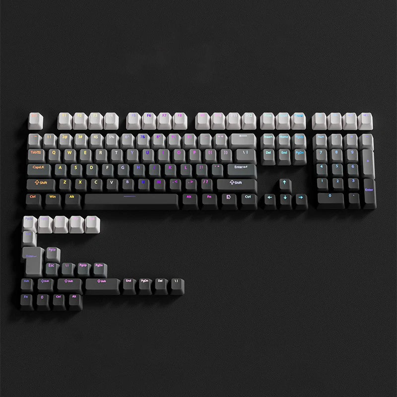 Teclas gamer RGB con retroiluminación degradada para teclado mecánico con interruptores MX, perfil OEM, PBT, blanco y azul, distribución ISO, teclas DIY