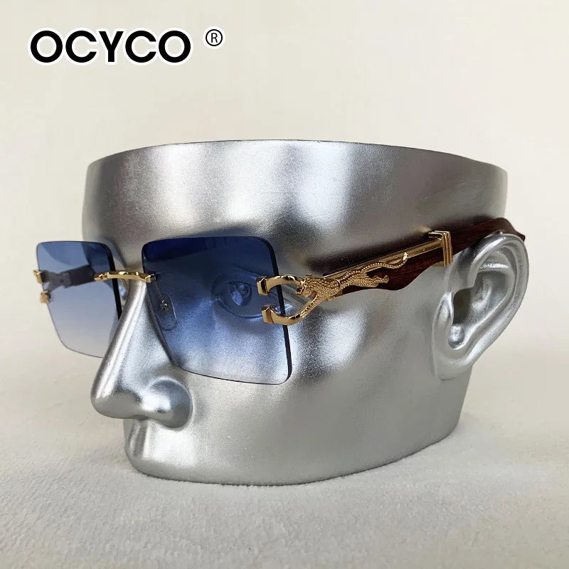 Fashion Rimless Square Sunglasses For Man Leopard Design Gradient Sun Glasses Woman Luxury Outdoor Eyewear UV400