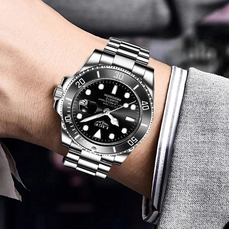 Montre de plongée de luxe pour homme, marque LIGE, étanche 3ATM, avec affichage de la date, montre à quartz sportive