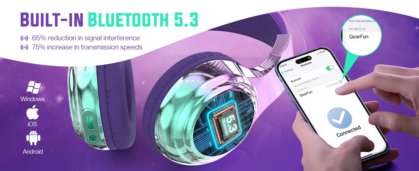 Gradient Kids Bluetooth Headphones Over Ear Girls Wireless Headphones With Mic Foldable Lightweight Headset For School Travel