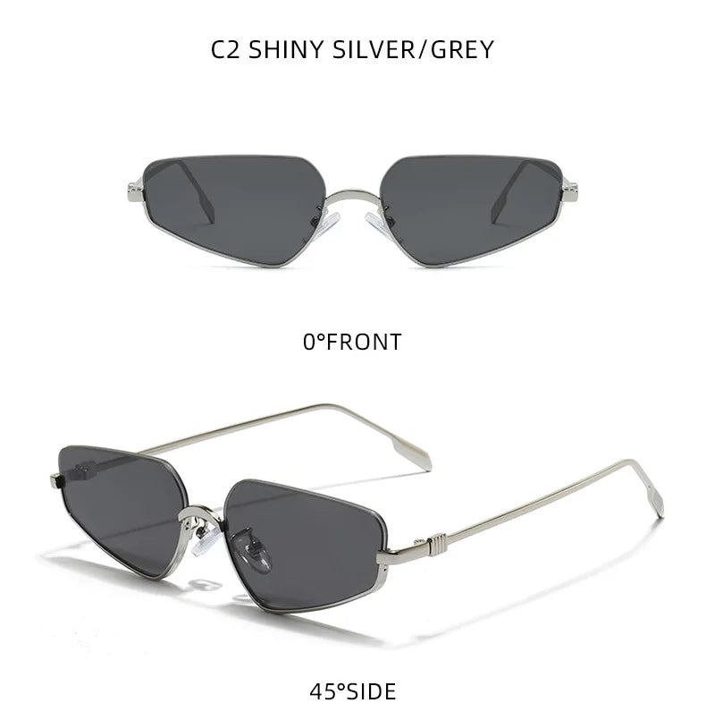 Vintage Semi-Rimless Polygon Punk Sunglasses Women 2026 Luxury Brand Cat Eye Metal Small Frame Sun Glasses Ladies Classic Shades
