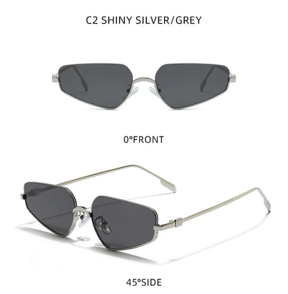 Vintage Semi-Rimless Polygon Punk Sunglasses Women 2026 Luxury Brand Cat Eye Metal Small Frame Sun Glasses Ladies Classic Shades