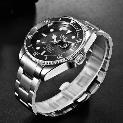 LIGE men’s watch – Quartz chronograph, water-resistant, casual yet professional style, a luxury fashion accessory from a leading brand.