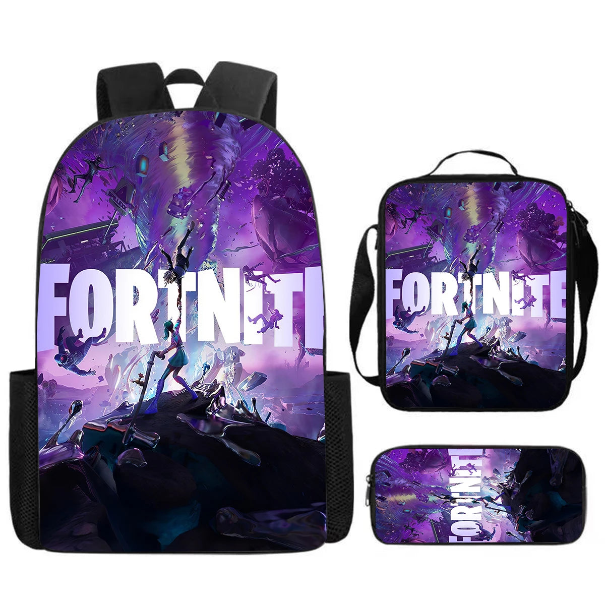 Cute Cartoon 3pcs Set School Backpack with Lunch Bag and Pencil Case, Large Anime Fortnite Kids School Bags for Boys and Girls