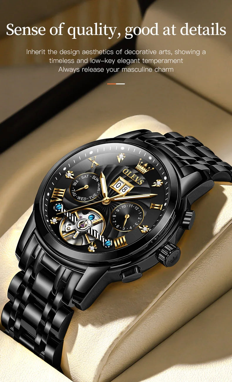 OLEVS 9910 Mens Watch Original Luxury Brand Waterproof Luminous  Automatic Mechanical Watch Dual Calendar Watch Box Reloj