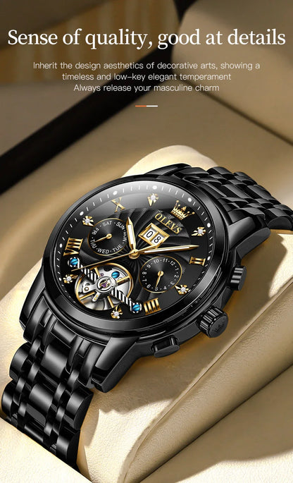 OLEVS 9910 Mens Watch Original Luxury Brand Waterproof Luminous  Automatic Mechanical Watch Dual Calendar Watch Box Reloj