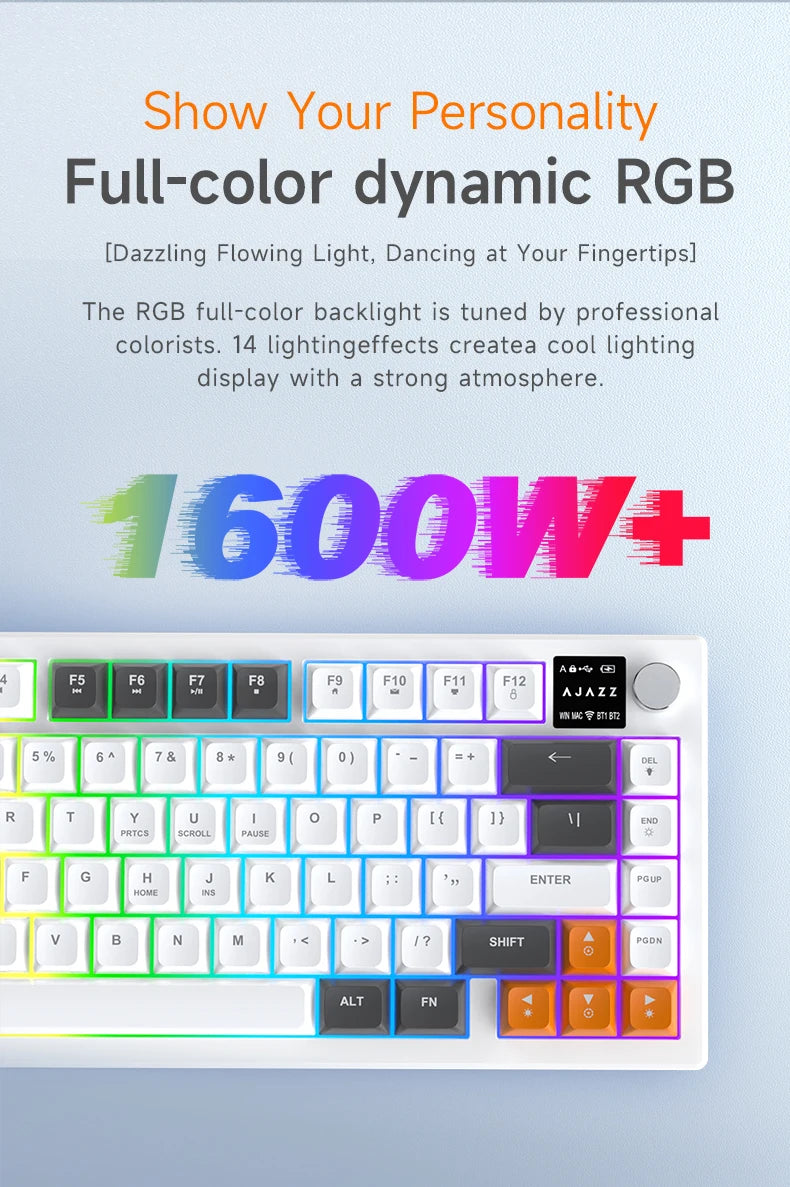 Tastiera AJAZZ AF82 Office Low Profile RGB cablata/wireless da gaming, layout 75% con 82 tasti, batteria 4000mAh per Win/Mac