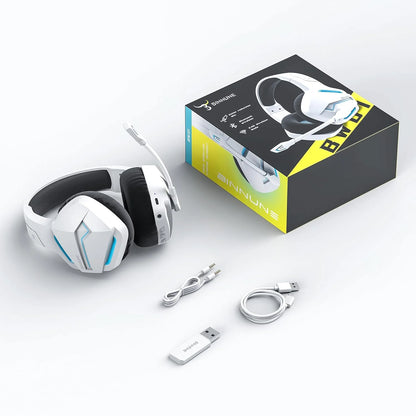 Casque de jeu sans fil BINNUNE avec 2,4 GHz pour PS5, PS4, Switch, FPS Gamers casques de jeu Bluetooth 5.3 avec micro antibruit