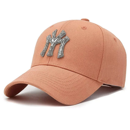 Boné com Brilhantes MY para Mulher, Primavera e Outono, Estilo Urbano Casual para Exterior, Pala Curva, Versátil e Elegante, com Proteção Solar