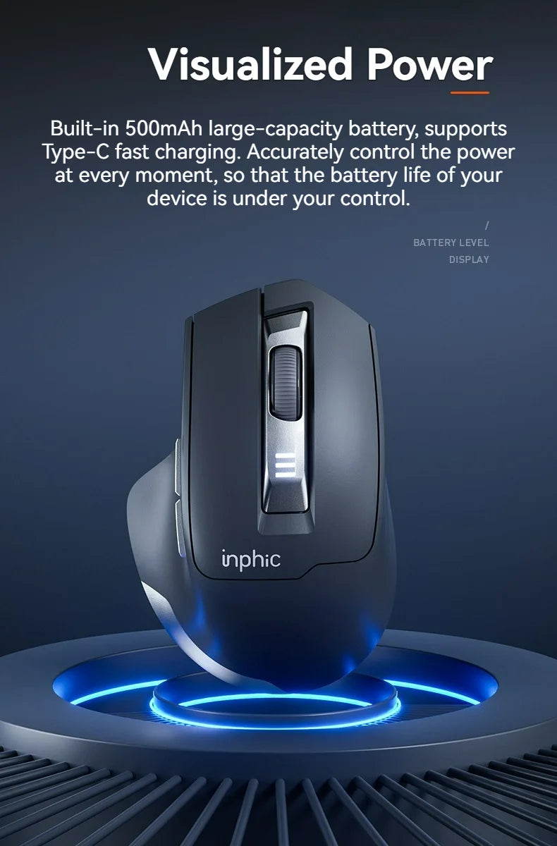 Inphic M9 Wireless Mouse 2.4G USB Receiver Rechargeable Type-C Mute Button Power Visualization Ergonomic Office Universal Mouse