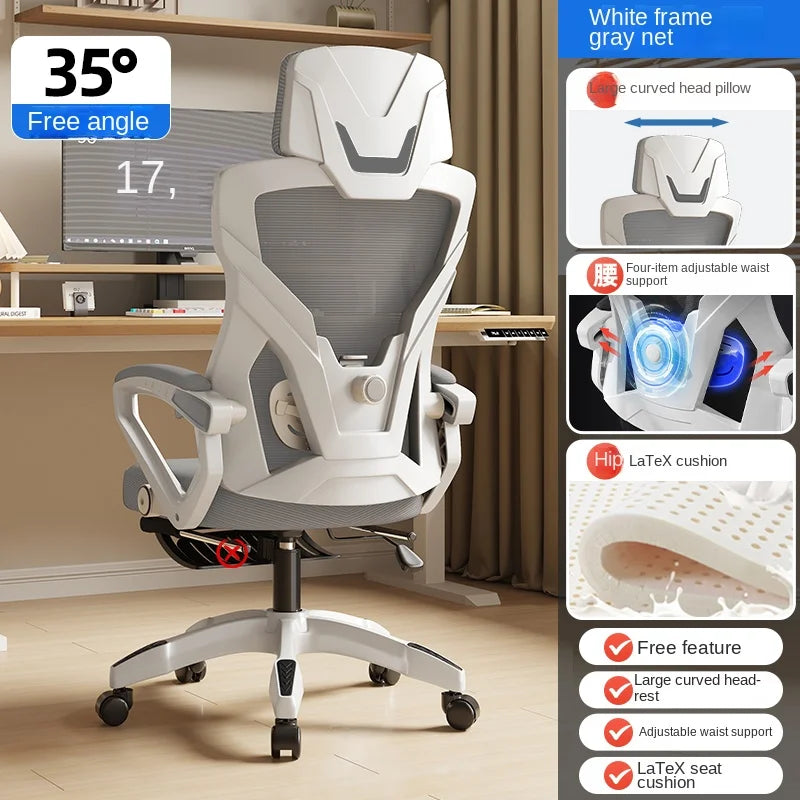 Scaun ergonomic rabatabil, scaun de birou confortabil, scaun de calculator pentru casă, cămin studențesc, scaun de gaming cu suport pentru picioare