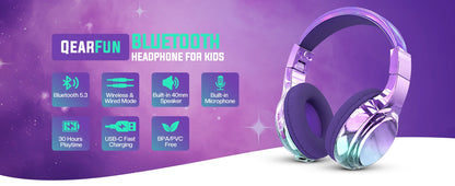 Gradient Kids Bluetooth Headphones Over Ear Girls Wireless Headphones With Mic Foldable Lightweight Headset For School Travel