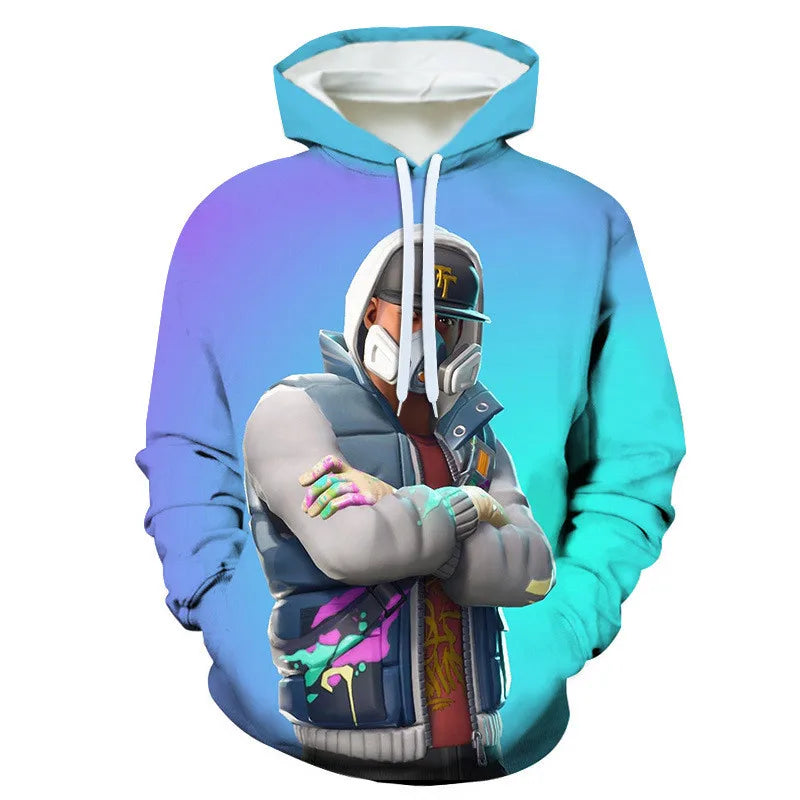 Fortnite 2024 Kinder-Sweatshirt mit digitalem 3D-Druck, Hoodie als Pullover-Jacke für Herren und Damen, langärmelig, Kindergeschenk