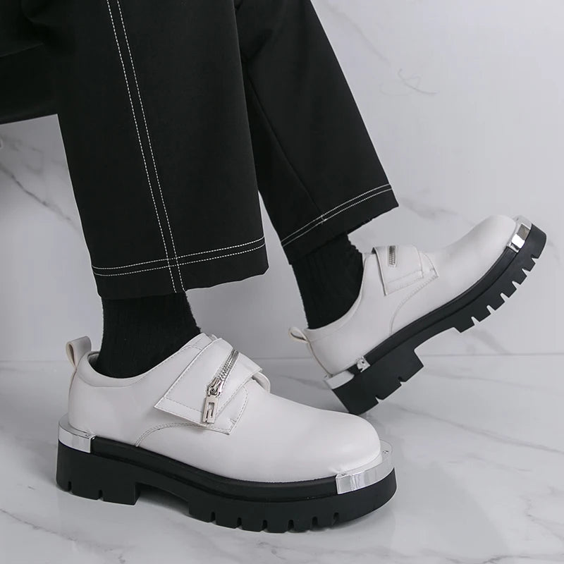 Men's Thick-Soled Leather Shoes Designer's Personalized Style Leisure Party Office Outdoor Fashion Street Black White Shoes
