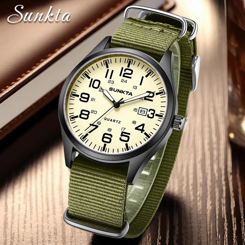 2026 SUNKTA Top Luxury Mens Watch Fashion Casual Quartz Wristwatches Luminous 30M Waterproof Nylon LIGE Watches Men Gifts Reloj