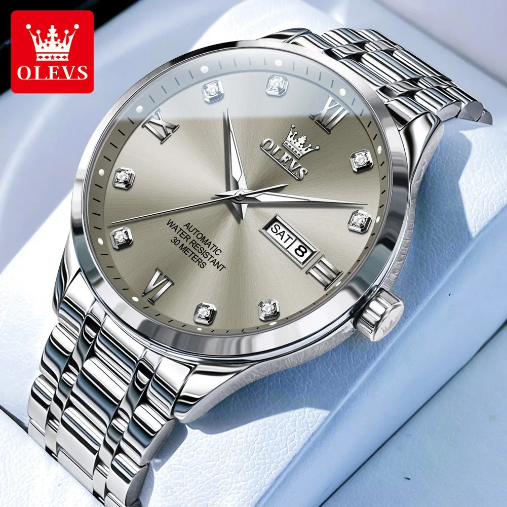 OLEVS 9946 Men’s Automatic Watch – A luxury mechanical wristwatch featuring a calendar with date display, ideal for businessmen.
