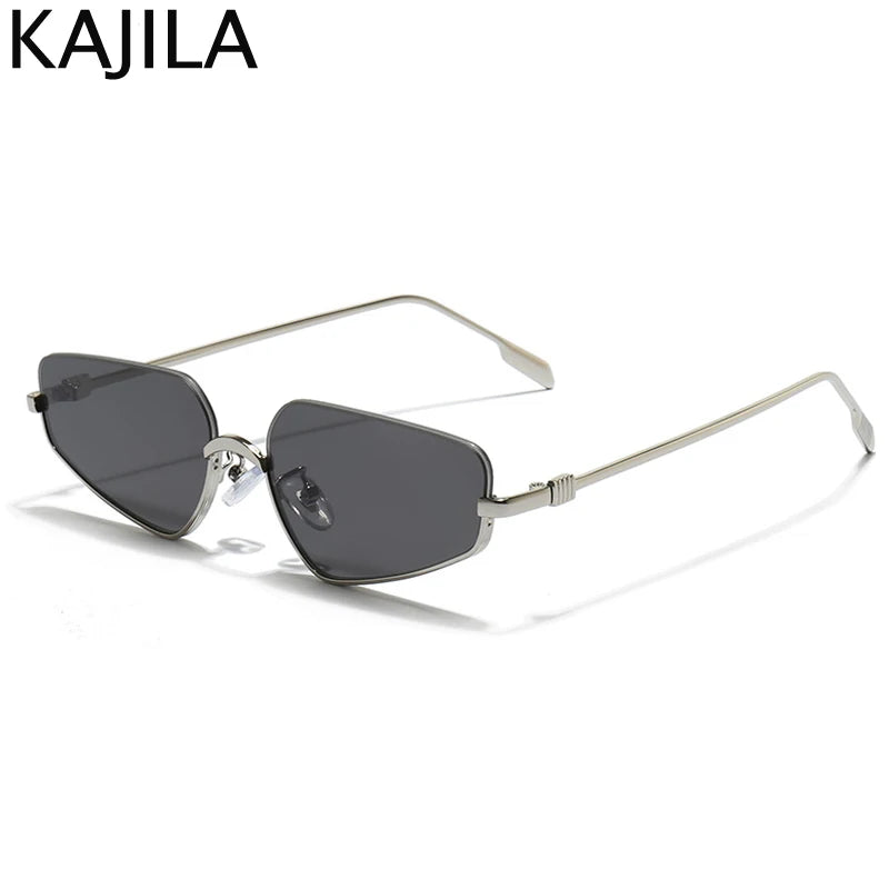 Vintage Semi-Rimless Polygon Punk Sunglasses Women 2026 Luxury Brand Cat Eye Metal Small Frame Sun Glasses Ladies Classic Shades