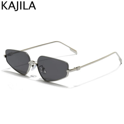 Vintage Semi-Rimless Polygon Punk Sunglasses Women 2026 Luxury Brand Cat Eye Metal Small Frame Sun Glasses Ladies Classic Shades