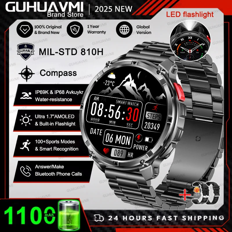 New Original 1100mAh Battery Men Smart Watch Outdoor GPS 10ATM Waterproof Bluetooth Call Sport Smartwatch For Android IOS Phones