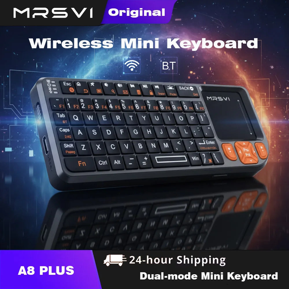 MRSVI Mini-Tastatur A8 PLUS, beleuchtete 2.4GHz- & Bluetooth5.0-Wireless-Tastatur mit Touchpad für Android TV Box, Mac, Laptop, Windows