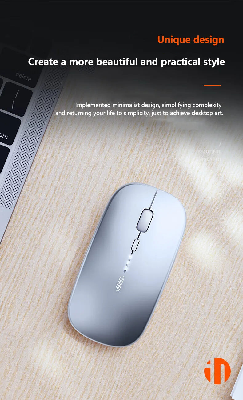 Mouse Wireless Silenzioso da Ufficio Inphic M1P Ultra-Sottile Portatile con Interfaccia USB, Indicatore Batteria e Ricarica TYPE-C