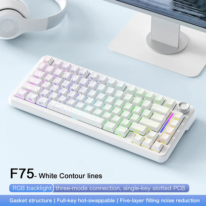 F75 Mechanische Tastatur FREEWOLF * AULA F75 Bluetooth-Tastatur mit drei Verbindungsmodi, speziell für Gaming und Büro entwickelt