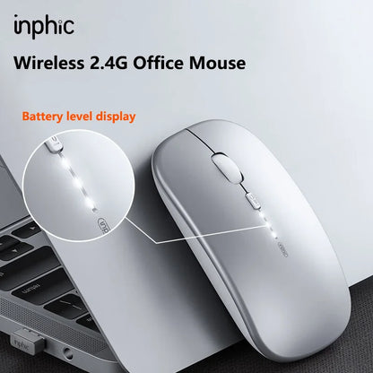 Mouse Wireless Silenzioso da Ufficio Inphic M1P Ultra-Sottile Portatile con Interfaccia USB, Indicatore Batteria e Ricarica TYPE-C