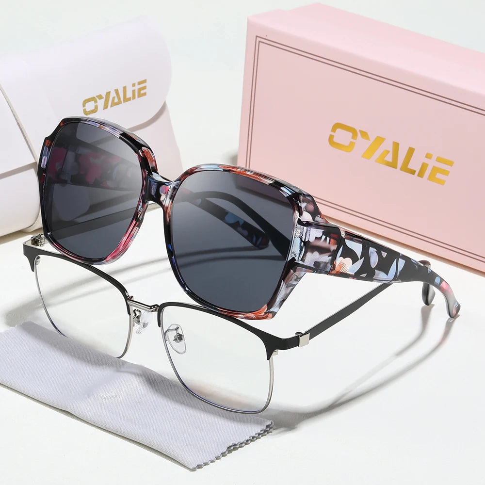Oyalie Oversized Patterned Frame Sunglasses, a Pair of Glasses Specifically Designed for People with Nearsightedness, That Can Be Worn Directly over Prescription Glasses, Perfectly Solving the Problem of Nearsighted People We
