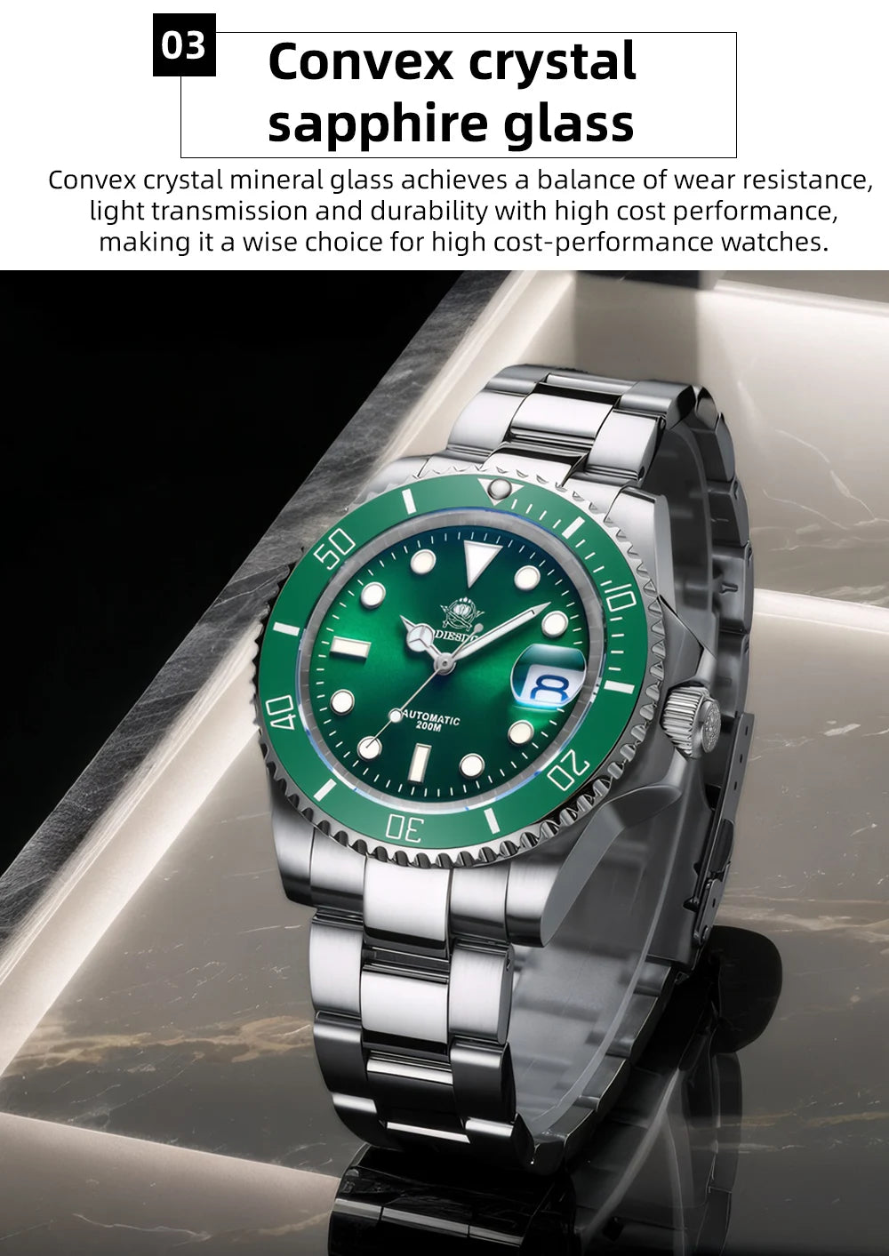 Relógio automático de luxo para homem ADDIESDIVE 8215, relógio mecânico luminoso BGW9 com vidro de safira, relógio de mergulho analógico para homem AD2503