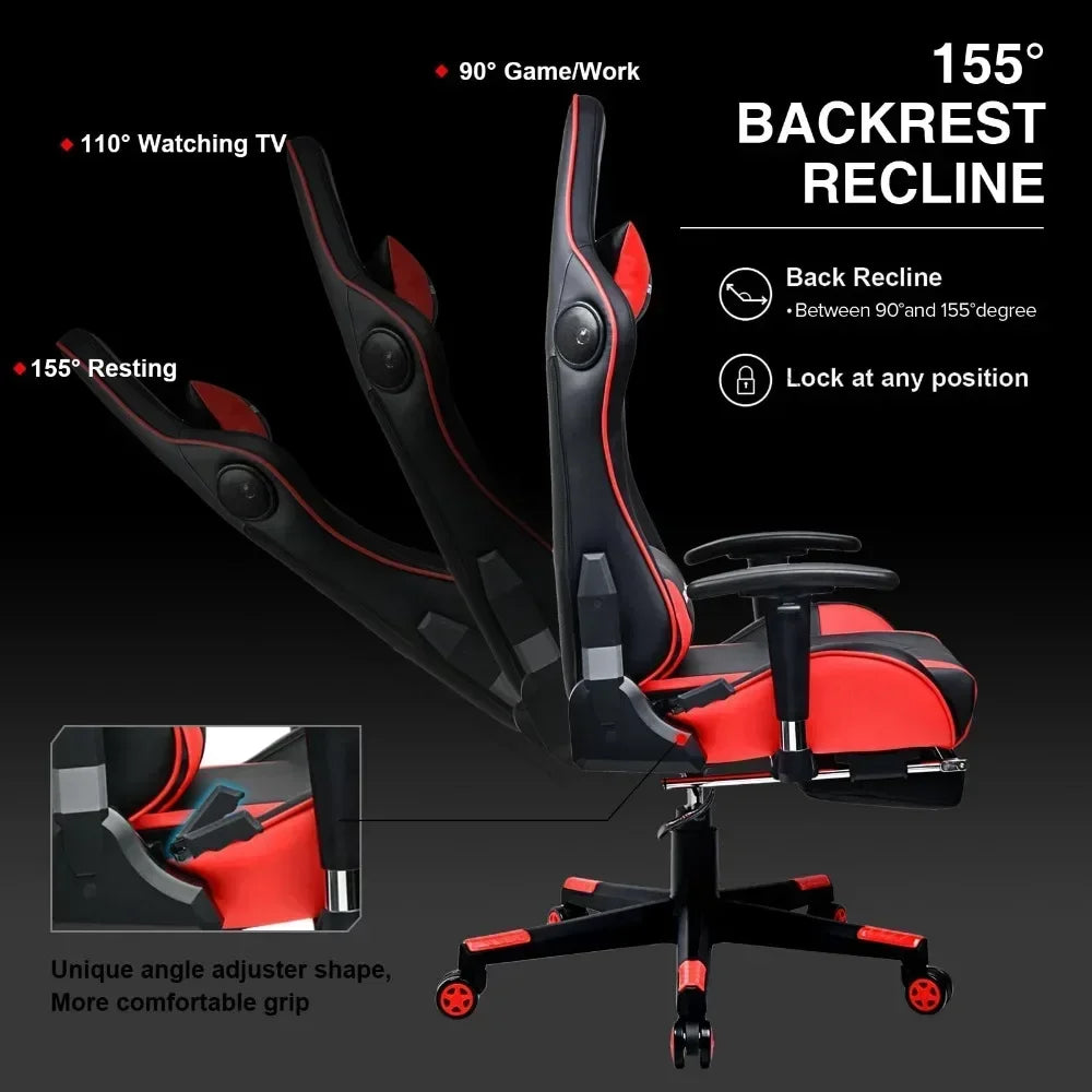 Ergonomic Gaming Chair with Footrest, Bluetooth Speakers, Reclining Computer Desk Chair, Adjustable Height Video Game Chair for Office