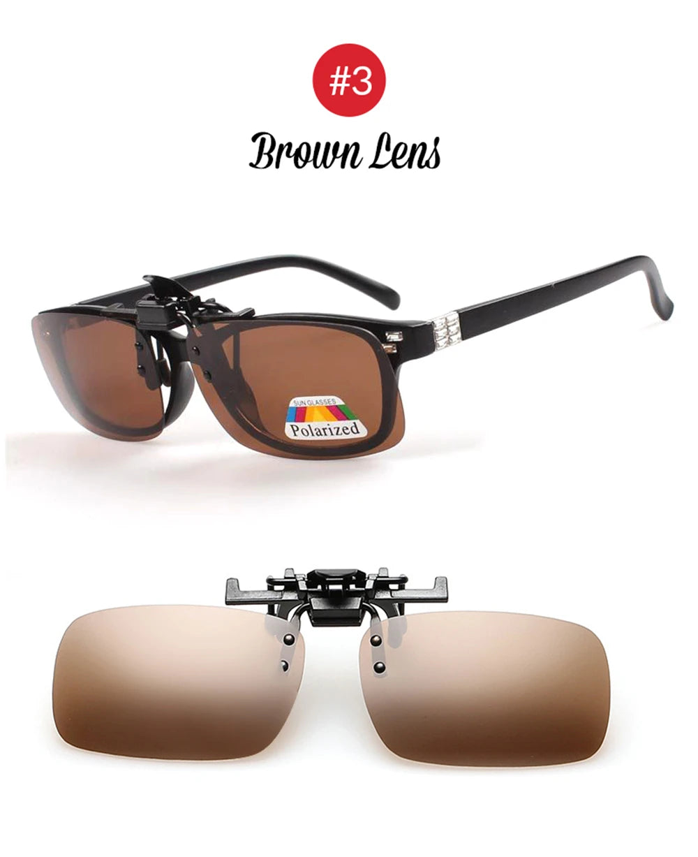 VIVIBEE Men Polarized Flip Up Clip on Sunglasses Black Driving UV400 Women Square S M L Goggles Night Vision Fishing Glasses