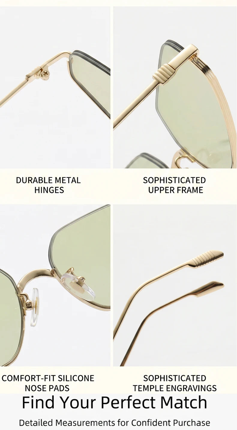 Vintage Semi-Rimless Polygon Punk Sunglasses Women 2026 Luxury Brand Cat Eye Metal Small Frame Sun Glasses Ladies Classic Shades