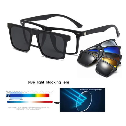 Myopia Polarized Magnet Sunglasses Women Men Clip On Glasses Square Optic Spectacle 6 In 1 Eyeglass Frames -0.5 TO -10