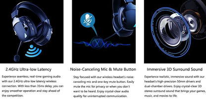 Cuffie da gaming con microfono rimovibile con cancellazione del rumore – Cuffie da gaming wireless a 3 modalità Bluetooth 5.3, 2.4G USB e cablate 3.5mm con driver da 50mm