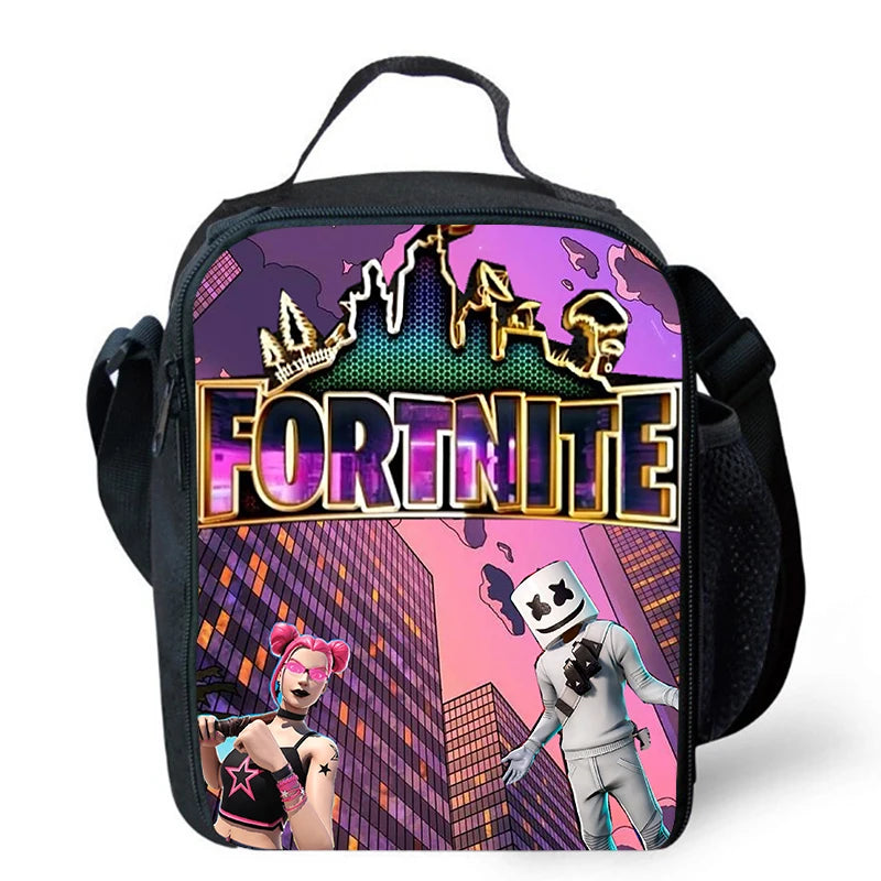 Fortnite-Cartoon-Lunchbag, tragbare isolierte Lunchbag, wiederverwendbare Tasche zur Aufbewahrung von Lebensmitteln, geeignet für Kinder und Schüler.