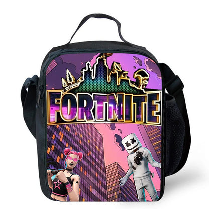 Fortnite-Cartoon-Lunchbag, tragbare isolierte Lunchbag, wiederverwendbare Tasche zur Aufbewahrung von Lebensmitteln, geeignet für Kinder und Schüler.