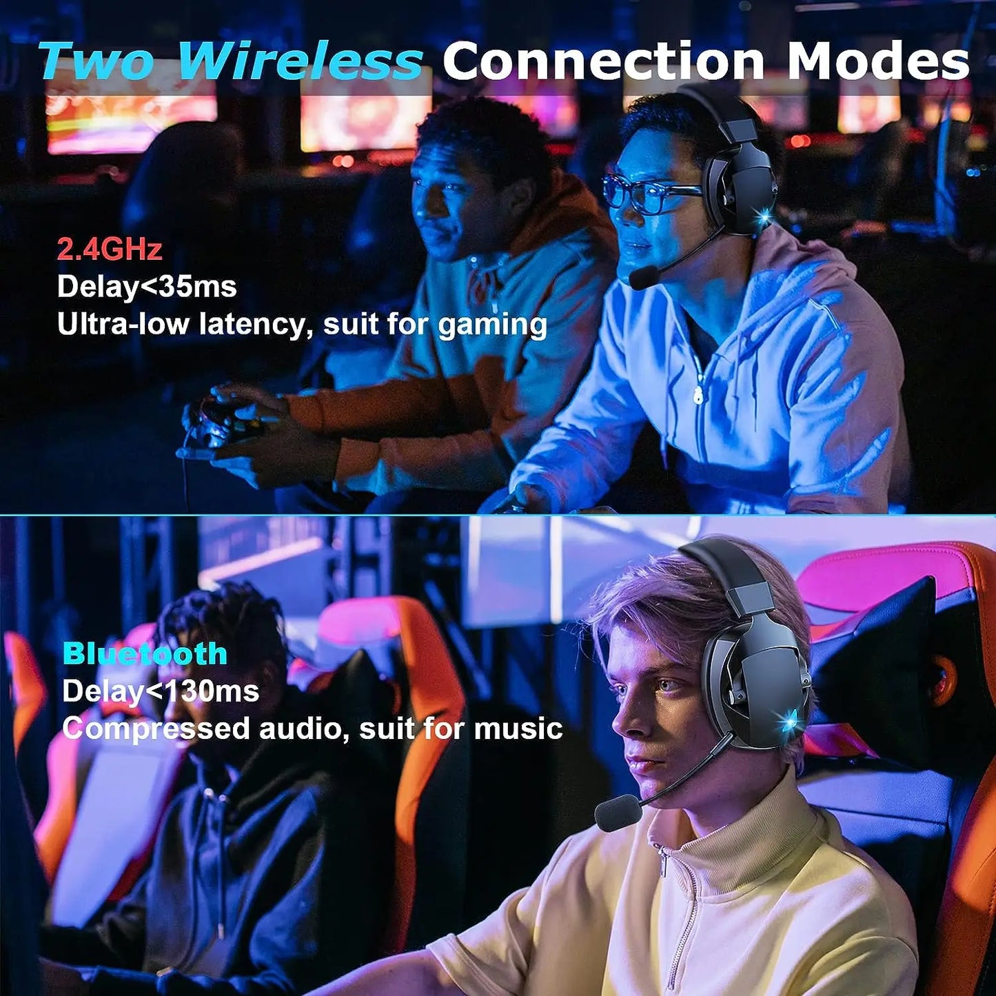 Auscultadores Gaming Sem Fios Acinaci 2.4GHz para PS5 PS4 PC Switch – Auscultadores Gaming Bluetooth com Microfone, Graves Profundos e Almofadas em Espuma Viscoelástica