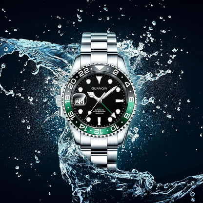 GUANQIN GMT Men's Watches 2025 New Automatic Watch Men NH34 Mechanical Wristwatch Sapphire Glass Stainless Steel Clock Left Hand