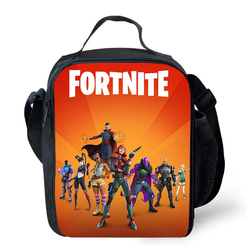 Fortnite-Cartoon-Lunchbag, tragbare isolierte Lunchbag, wiederverwendbare Tasche zur Aufbewahrung von Lebensmitteln, geeignet für Kinder und Schüler.