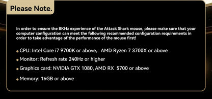 ATTACK SHARK R5 Ultra bežični gaming miš od karbonskih vlakana, gaming senzor PixArt PAW3950MAX, 42000DPI, 8000Hz, MCU Nordic 52840
