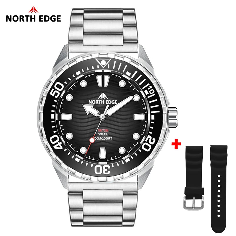 NORTH EDGE TRITON-TI Titánové nerezové potápačské hodinky na solárny pohon Luxusné quartzové hodinky pre mužov Vodotesnosť 300 m Výdrž viac ako 180 dní