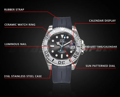 DWAYNE CAMPBELL NH35 Men's Mechanical Watch Waterproof Rubber Band Luminous Sapphire Glass Sport Watch