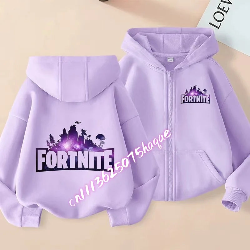 Ново детско яке с качулка Fortnites — суитшърт с цип и щампа на анимационен игрови персонаж, есенно-зимни дрехи за момчета
