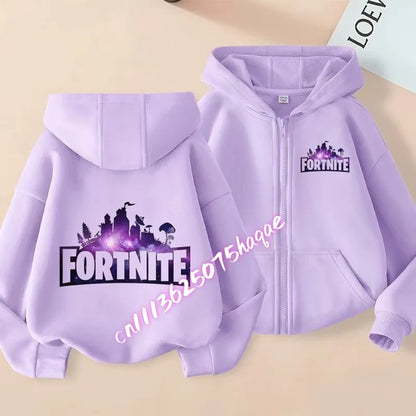 Ново детско яке с качулка Fortnites — суитшърт с цип и щампа на анимационен игрови персонаж, есенно-зимни дрехи за момчета