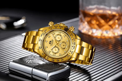 Automatic Mens Watch Mechanical Self Wind Movement Gold Black Stainless Steel Diamonds Stone Sports Luxury Fashion Watches