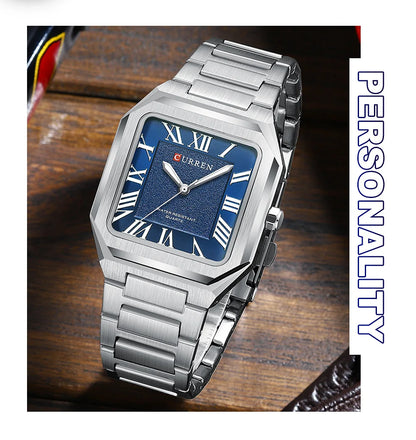 CURREN Vintage Square Design Dial with Roman Numeral Classic Business Dress Quartz Watch for Men with Luminous Hands 8482