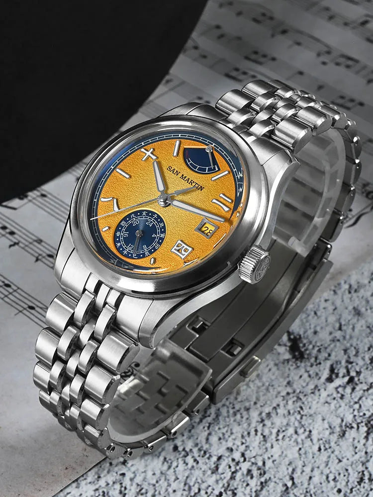 San Martin 39mm Miyota 9132 Power Reserve Display Men Luxury Sport Watch Automatic Mechanical Waterproof Original Design SN0144