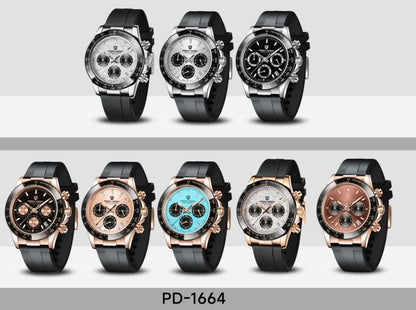 Nuevo original PAGANI DESIGN PD-1664 reloj de pulsera de lujo para hombre con movimiento de cuarzo japonés VK63, cristal de zafiro, cronógrafo impermeable dorado