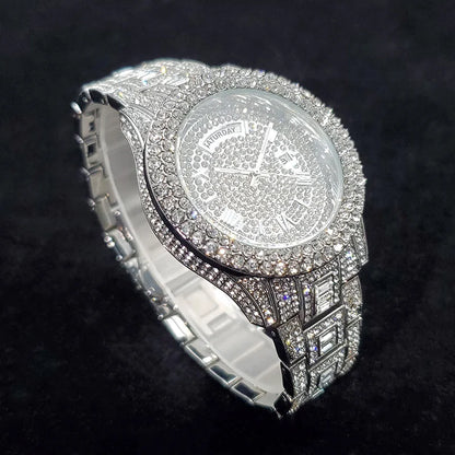 Luxury Diamond Watch for Men Fashion Bling Iced Out Day Date Watches Hip Hop Golden Stainless Steel Quartz Man Clock Hot Sale